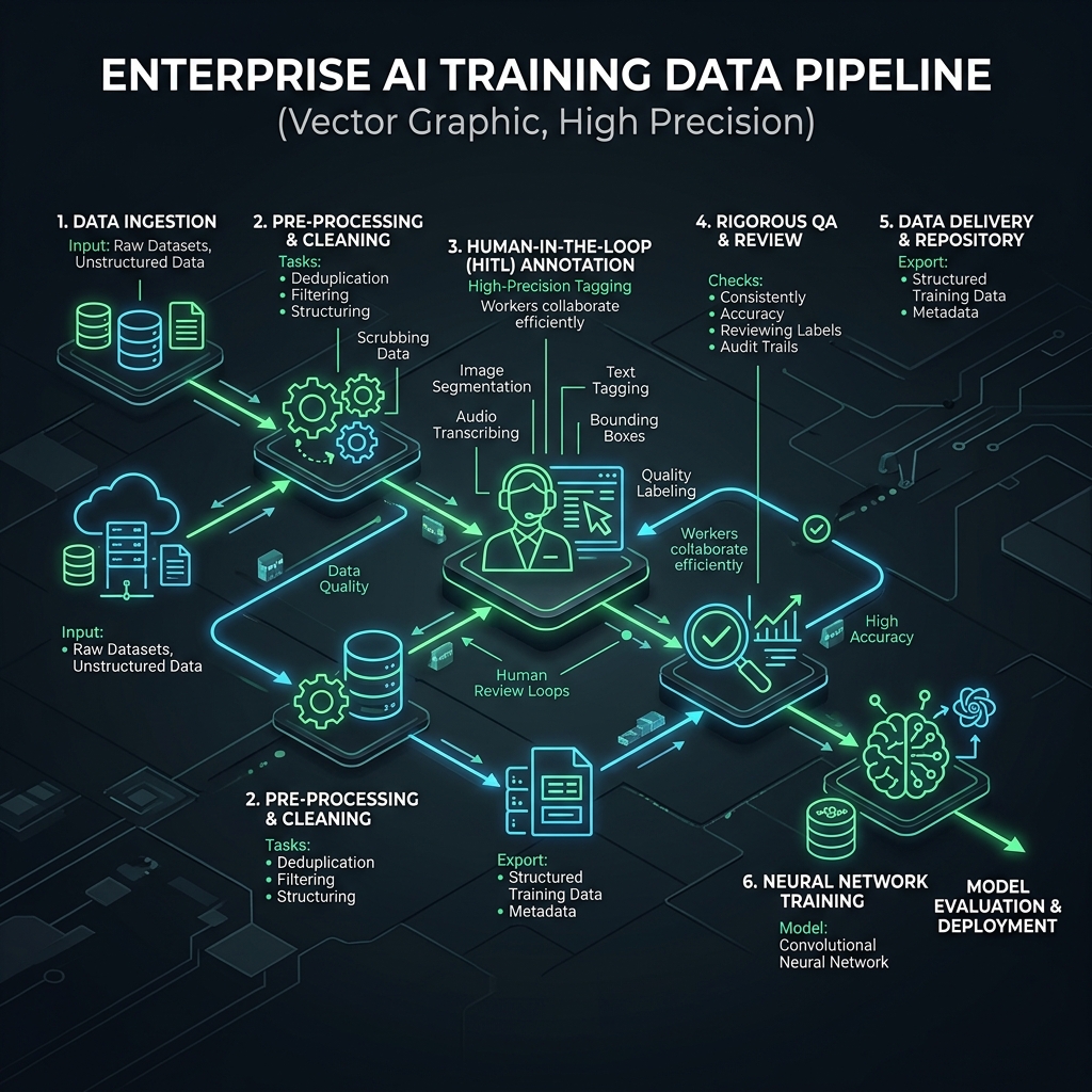 Enterprise AI Data Sourcing & Processing Diagram